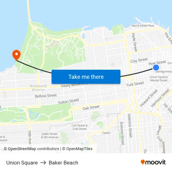 Union Square to Baker Beach map