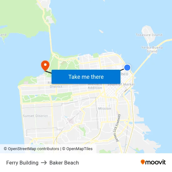 Ferry Building to Baker Beach map