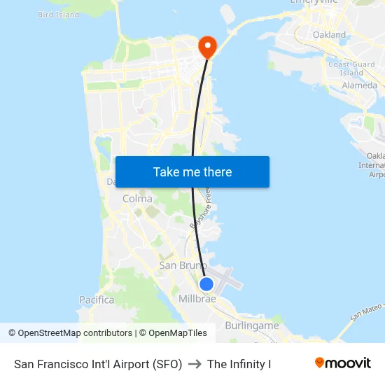 San Francisco Int'l Airport (SFO) to The Infinity I map