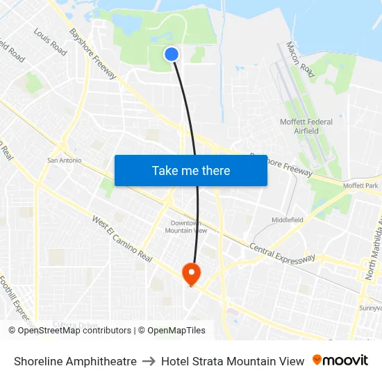 Shoreline Amphitheatre to Hotel Strata Mountain View map