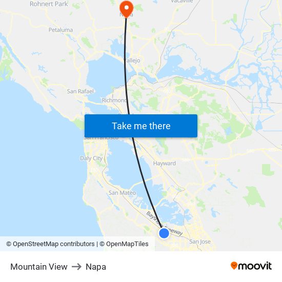 Mountain View to Napa map