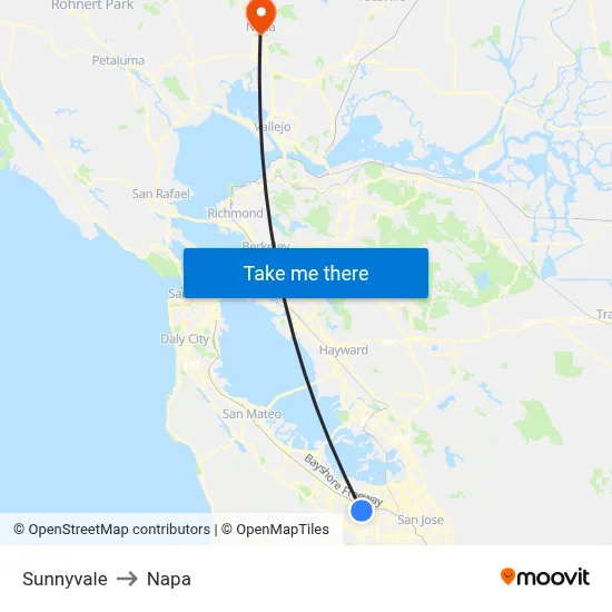 Sunnyvale to Napa map