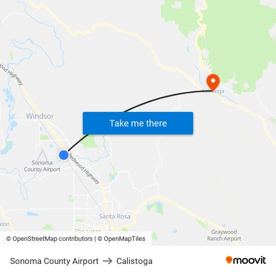 Sonoma County Airport to Calistoga map