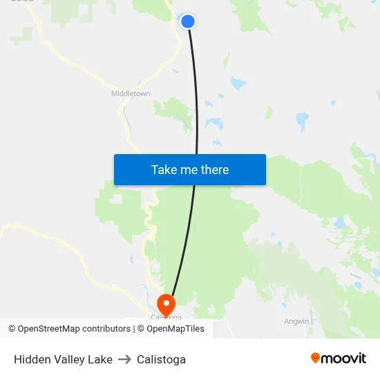 Hidden Valley Lake to Calistoga map