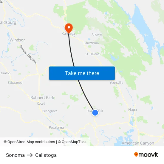 Sonoma to Calistoga map