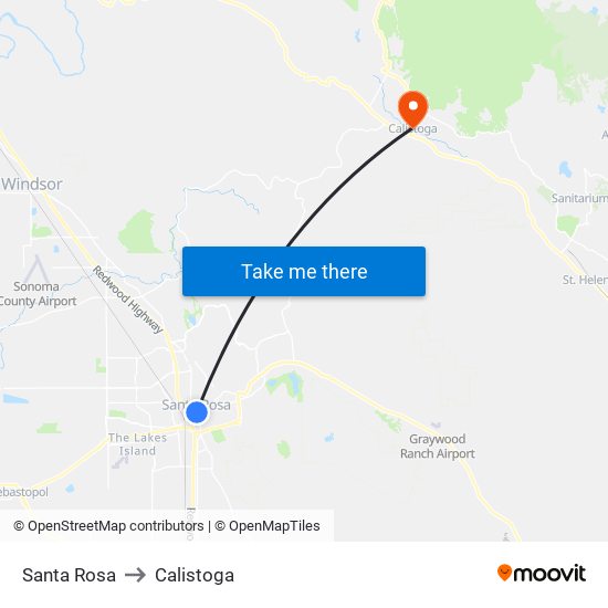 Santa Rosa to Calistoga map