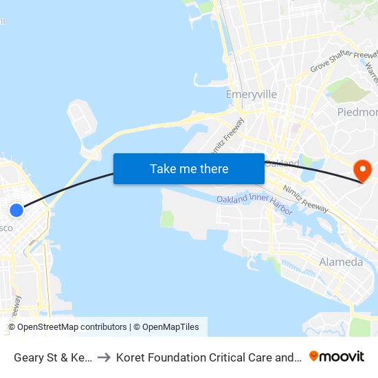 Geary St & Kearny St to Koret Foundation Critical Care and Clinical Center map