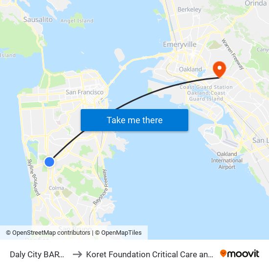Daly City BART Station to Koret Foundation Critical Care and Clinical Center map