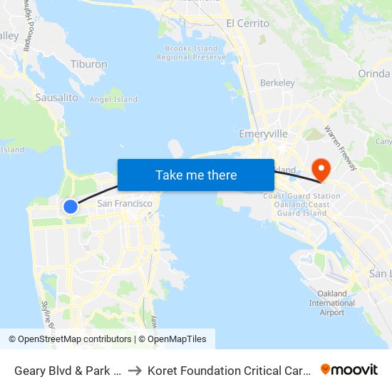 Geary Blvd & Park Presidio Blvd to Koret Foundation Critical Care and Clinical Center map