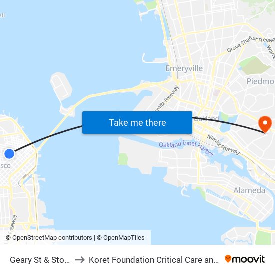 Geary St & Stockton St to Koret Foundation Critical Care and Clinical Center map