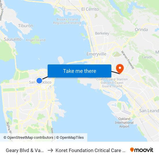 Geary Blvd & Van Ness Ave to Koret Foundation Critical Care and Clinical Center map