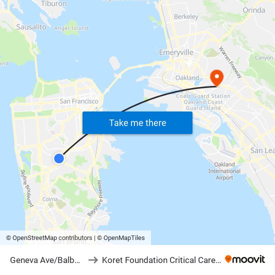 Geneva Ave/Balboa Park BART to Koret Foundation Critical Care and Clinical Center map