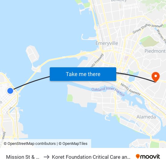 Mission St & Beale St to Koret Foundation Critical Care and Clinical Center map