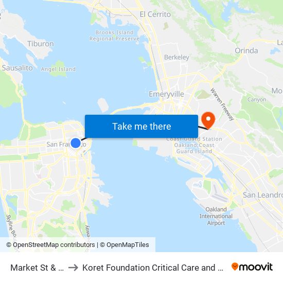 Market St & 5th St to Koret Foundation Critical Care and Clinical Center map
