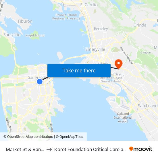 Market St & Van Ness Ave to Koret Foundation Critical Care and Clinical Center map