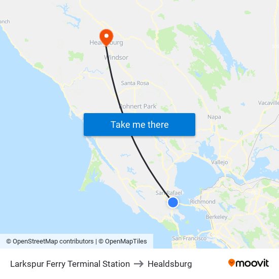 Larkspur Ferry Terminal Station to Healdsburg map