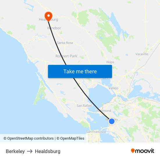 Berkeley to Healdsburg map