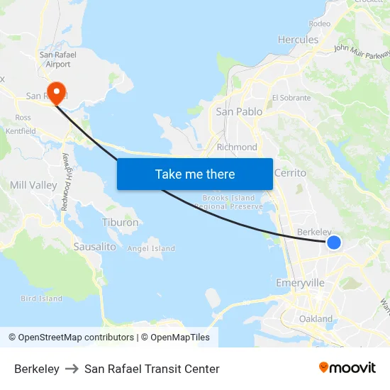 Berkeley to San Rafael Transit Center map