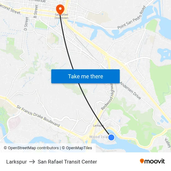 Larkspur to San Rafael Transit Center map