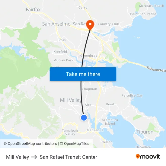 Mill Valley to San Rafael Transit Center map