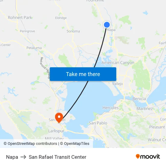 Napa to San Rafael Transit Center map