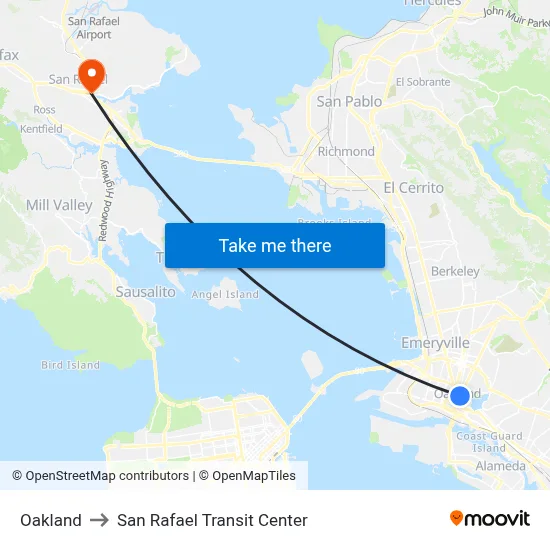 Oakland to San Rafael Transit Center map