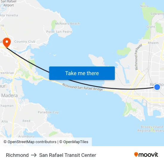 Richmond to San Rafael Transit Center map