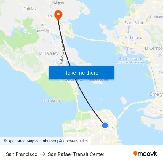 San Francisco to San Rafael Transit Center map