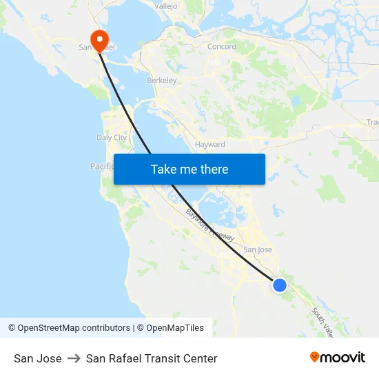 San Jose to San Rafael Transit Center map