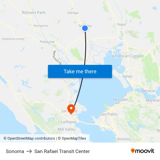 Sonoma to San Rafael Transit Center map