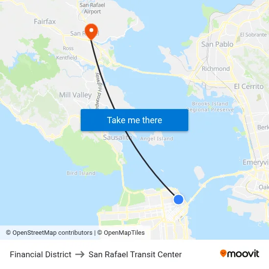 Financial District to San Rafael Transit Center map