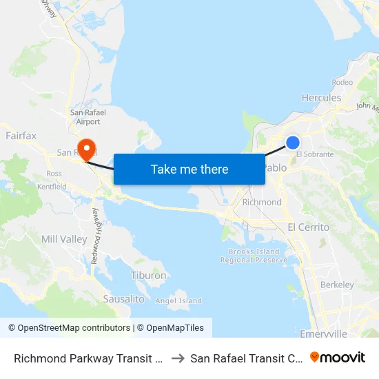 Richmond Parkway Transit Center to San Rafael Transit Center map