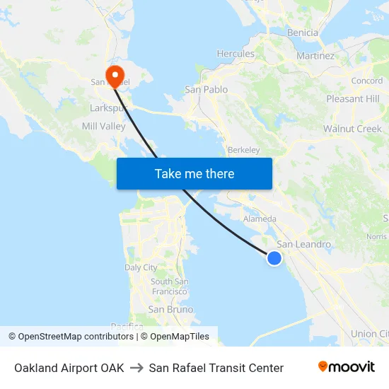 Oakland Airport OAK to San Rafael Transit Center map