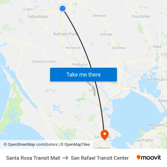 Downtown Transit Mall to San Rafael Transit Center map