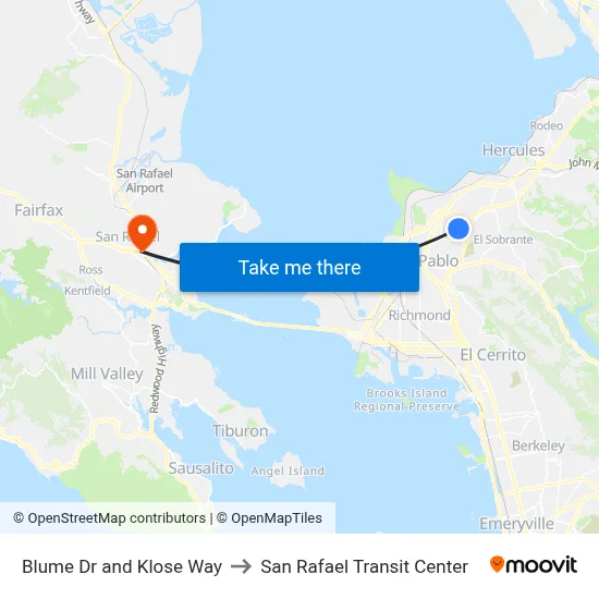 Blume Dr and Klose Way to San Rafael Transit Center map