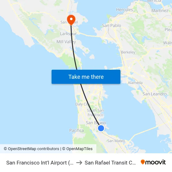 San Francisco Int'l Airport (SFO) to San Rafael Transit Center map
