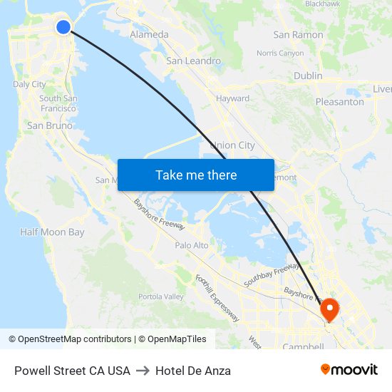 Powell Street CA USA to Hotel De Anza map