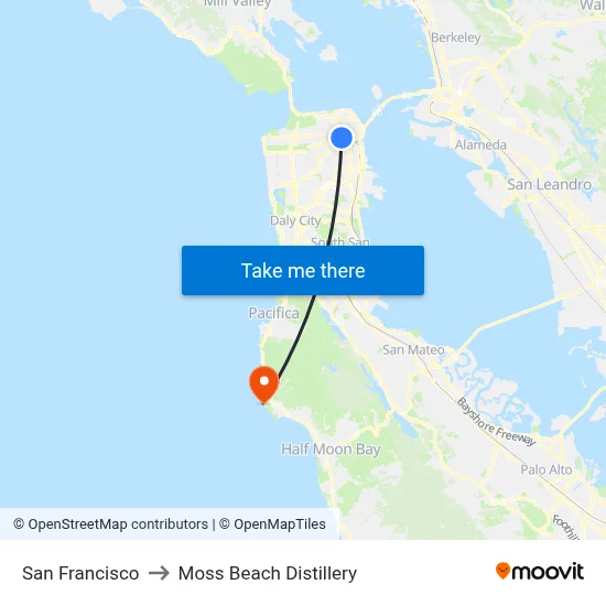 San Francisco to Moss Beach Distillery map