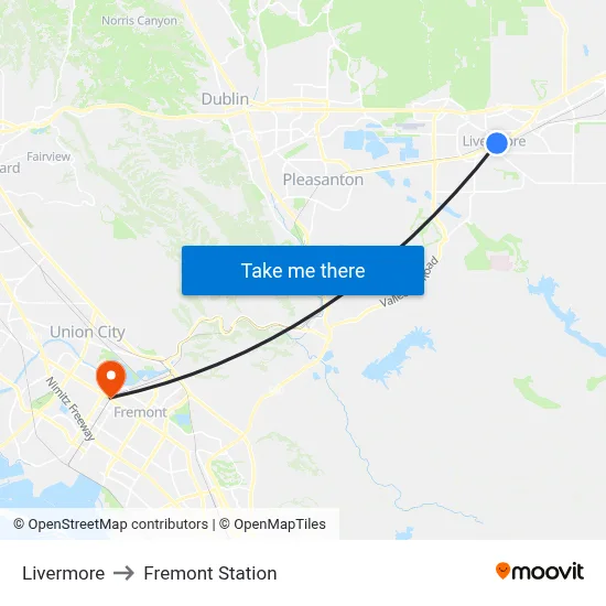 Livermore to Fremont Station map