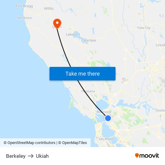 Berkeley to Ukiah map