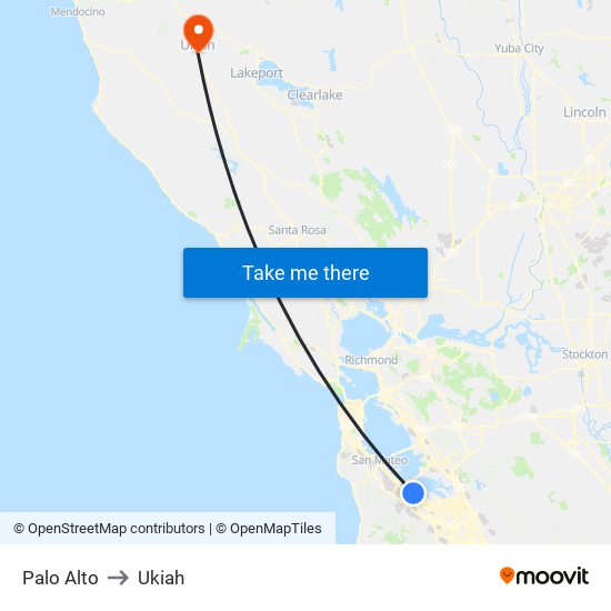 Palo Alto to Ukiah map