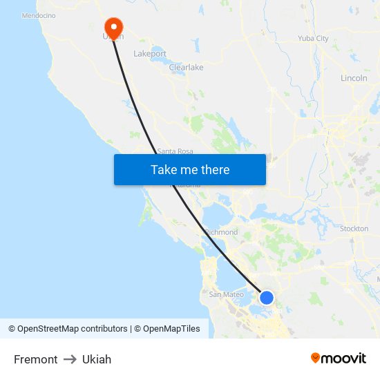 Fremont to Ukiah map