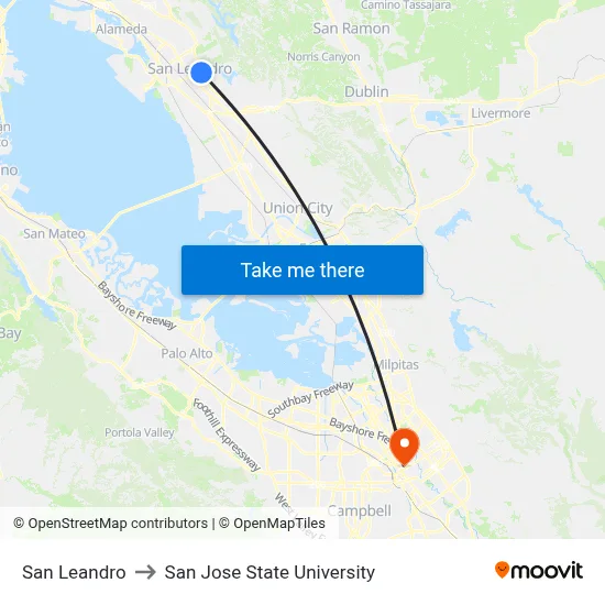 San Leandro to San Jose State University map