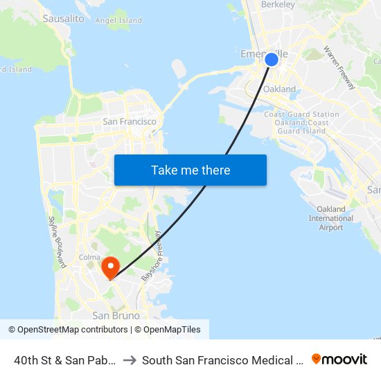 40th St & San Pablo Av to South San Francisco Medical Center map