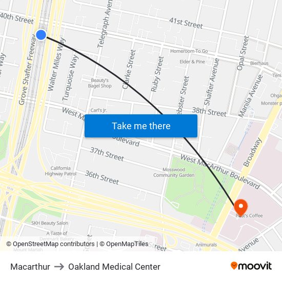 Macarthur to Oakland Medical Center map