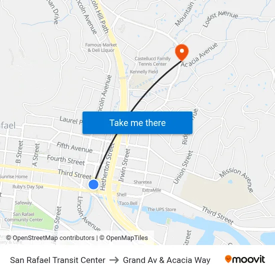 San Rafael Transit Center to Grand Av & Acacia Way map