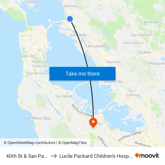 40th St & San Pablo Av to Lucile Packard Children's Hospital Main map