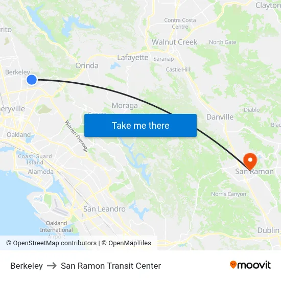 Berkeley to San Ramon Transit Center map