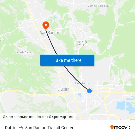 Dublin to San Ramon Transit Center map