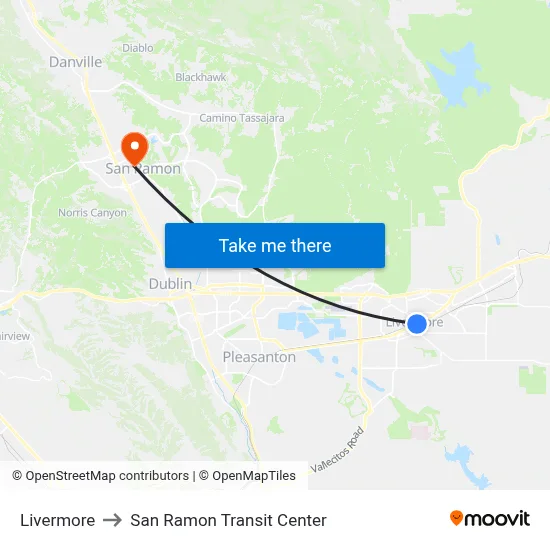 Livermore to San Ramon Transit Center map